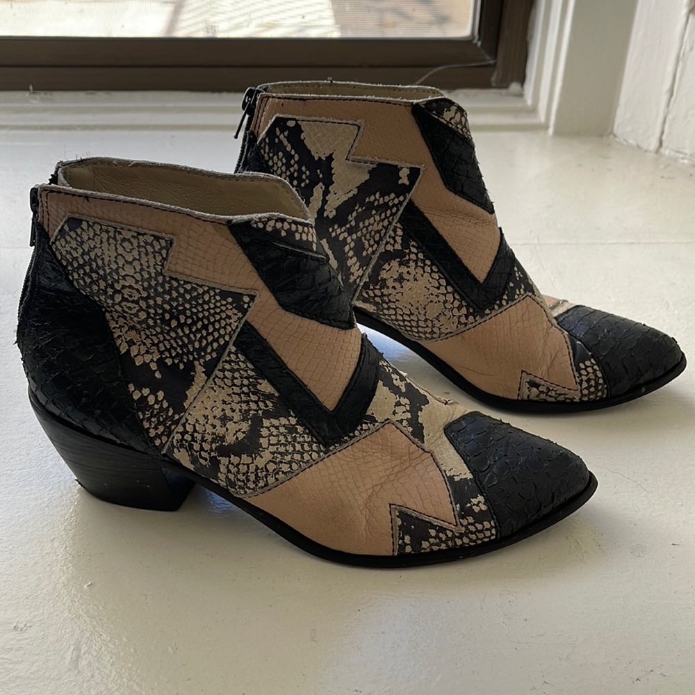 Genuine Leather Pink/Black Snake Print Boots